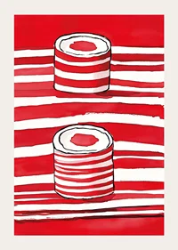 Vibrant red lines and silhouettes of scrolls create a powerful, artistic expression-3