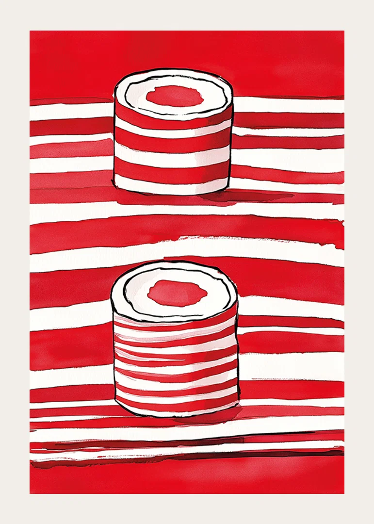 Vibrant red lines and silhouettes of scrolls create a powerful, artistic expression-12
