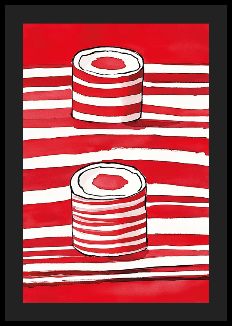 Vibrant red lines and silhouettes of scrolls create a powerful, artistic expression-12