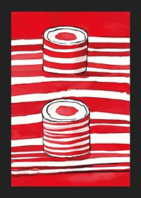 Vibrant red lines and silhouettes of scrolls create a powerful, artistic expression-5