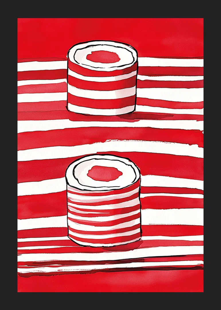 Vibrant red lines and silhouettes of scrolls create a powerful, artistic expression-12