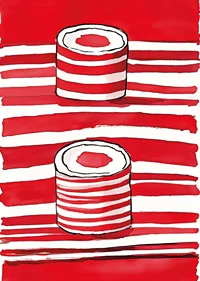 Vibrant red lines and silhouettes of scrolls create a powerful, artistic expression-7