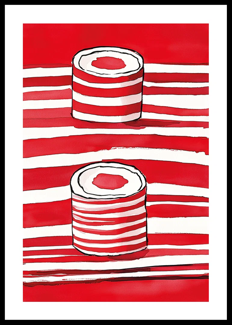 Vibrant red lines and silhouettes of scrolls create a powerful, artistic expression-12
