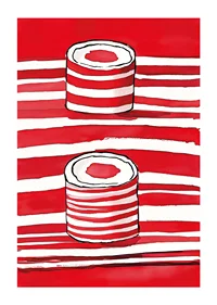 Vibrant red lines and silhouettes of scrolls create a powerful, artistic expression-1