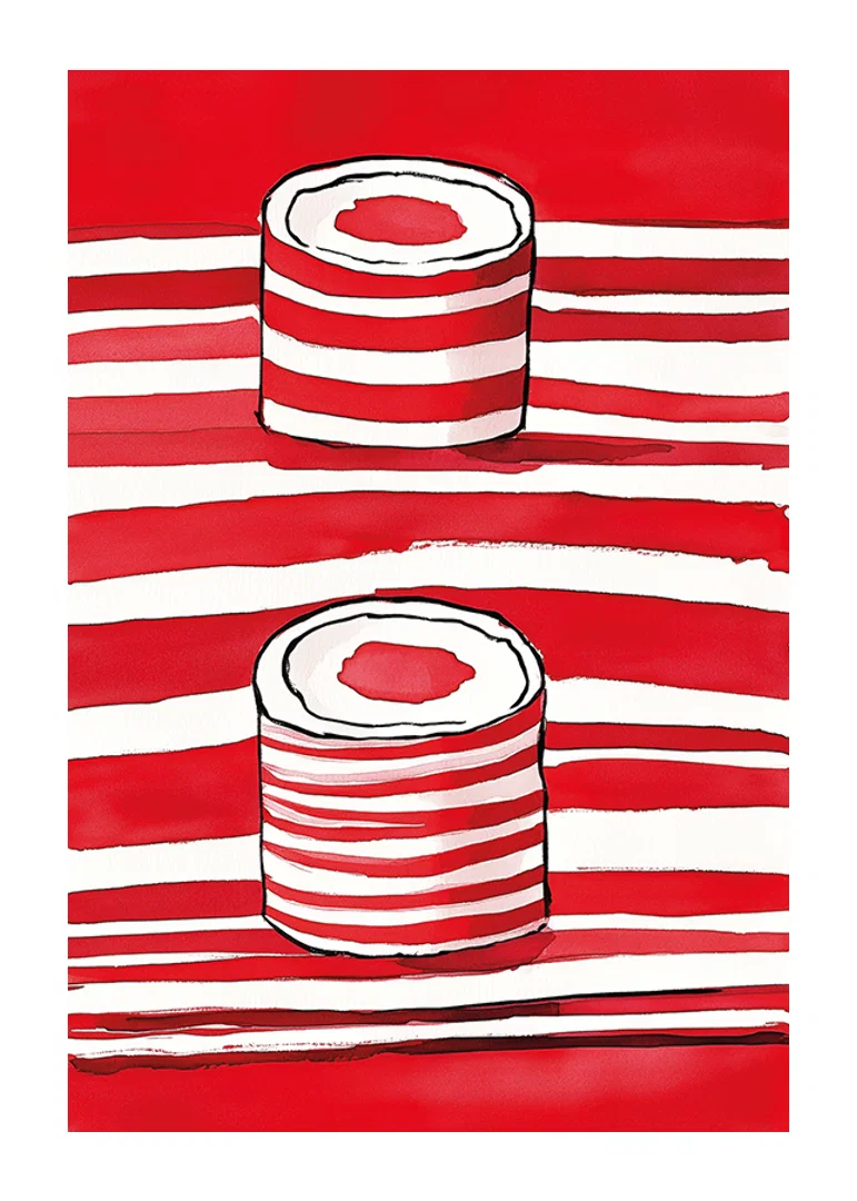 Vibrant red lines and silhouettes of scrolls create a powerful, artistic expression-12