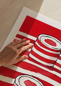Vibrant red lines and silhouettes of scrolls create a powerful, artistic expression-9