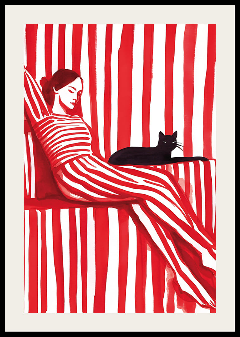 Lõdvestunud harmoonia punastes triipudes kassiga seltskonnaks-12