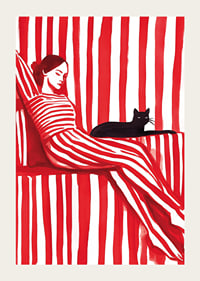 Armonia rilassata a strisce rosse con un gatto come compagnia-3