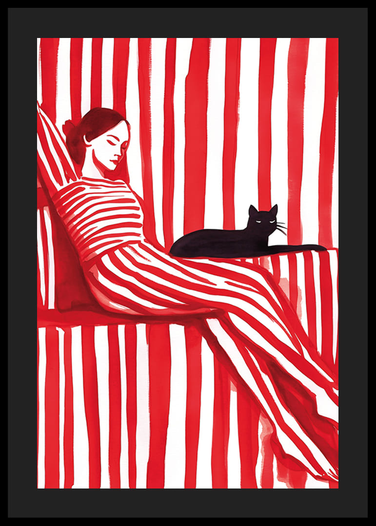 Lõdvestunud harmoonia punastes triipudes kassiga seltskonnaks-12