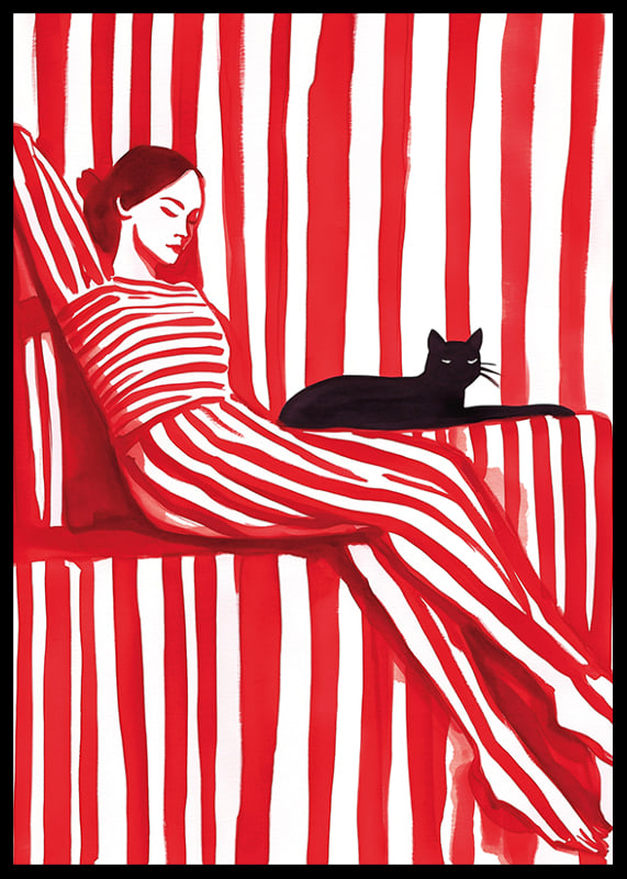 Armonia rilassata a strisce rosse con un gatto come compagnia-12