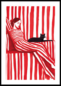 Armonia rilassata a strisce rosse con un gatto come compagnia-0