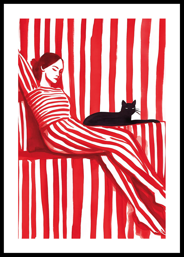 Red Stripes & Whiskers Poster | Akvarell | Gallerix.se