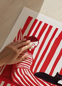 Relaxed harmony in red stripes with a cat for company-9