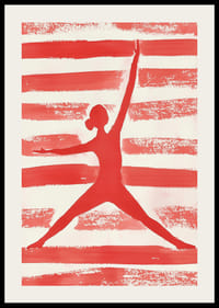 Den røde silhuetten i bevegelse skaper energi og dynamikk mot en stripet bakgrunn-2