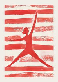 Den røde silhuetten i bevegelse skaper energi og dynamikk mot en stripet bakgrunn-3