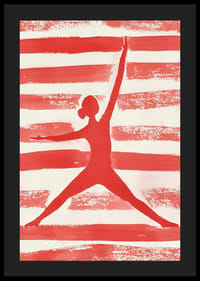 Den røde silhuetten i bevegelse skaper energi og dynamikk mot en stripet bakgrunn-4