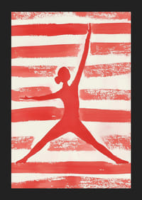 Den røde silhuetten i bevegelse skaper energi og dynamikk mot en stripet bakgrunn-5