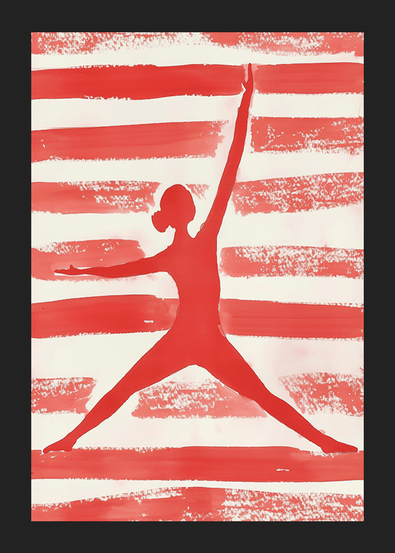 Den røde silhuetten i bevegelse skaper energi og dynamikk mot en stripet bakgrunn-12