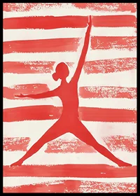 The red silhouette in motion creates energy and dynamics against a striped background-6
