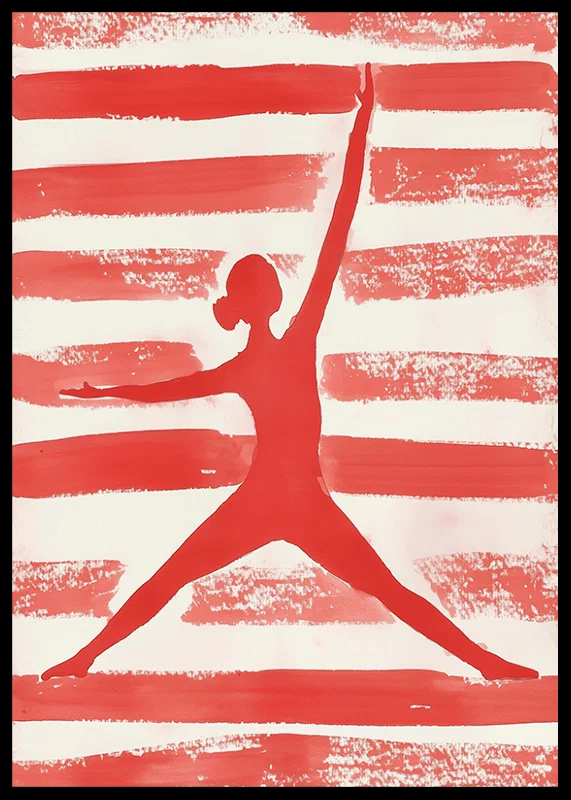 The red silhouette in motion creates energy and dynamics against a striped background-12