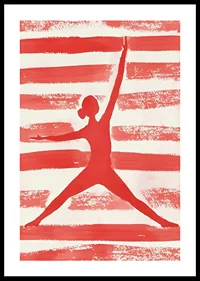 The red silhouette in motion creates energy and dynamics against a striped background-0