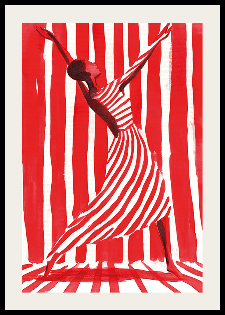 Bailando la libertad en rayas dinámicas de rojo y blanco.-12