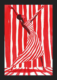 Bailando la libertad en rayas dinámicas de rojo y blanco.-5