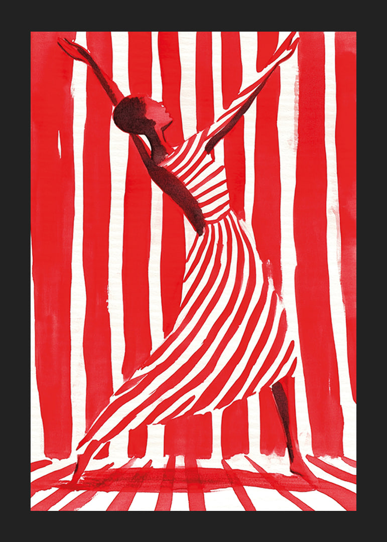Bailando la libertad en rayas dinámicas de rojo y blanco.-12