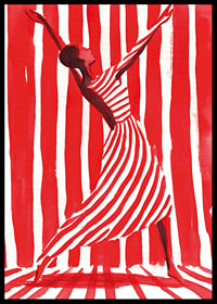 Bailando la libertad en rayas dinámicas de rojo y blanco.-6