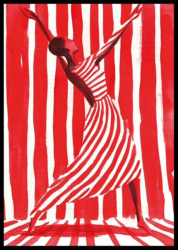 Bailando la libertad en rayas dinámicas de rojo y blanco.-12