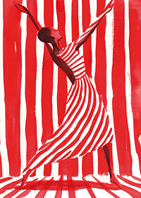 Bailando la libertad en rayas dinámicas de rojo y blanco.-7