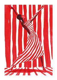 Bailando la libertad en rayas dinámicas de rojo y blanco.-1