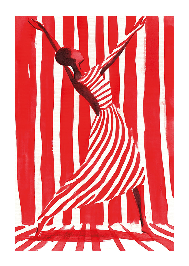 Bailando la libertad en rayas dinámicas de rojo y blanco.-12