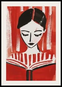 Retrato artístico de una figura lectora sobre un potente fondo rojo-2