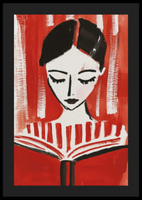 Retrato artístico de una figura lectora sobre un potente fondo rojo-4