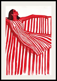 A vibrant woman in a red and white striped dress exudes cheerful elegance-2