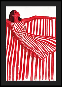 A vibrant woman in a red and white striped dress exudes cheerful elegance-4
