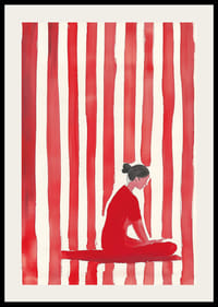 La calma meditativa abraza un mundo rojo y onírico de líneas verticales.-2