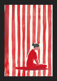 La calma meditativa abraza un mundo rojo y onírico de líneas verticales.-5