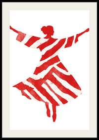 Siluetă dansantă în vârtejuri roșii și albe, plină de viață și mișcare-2