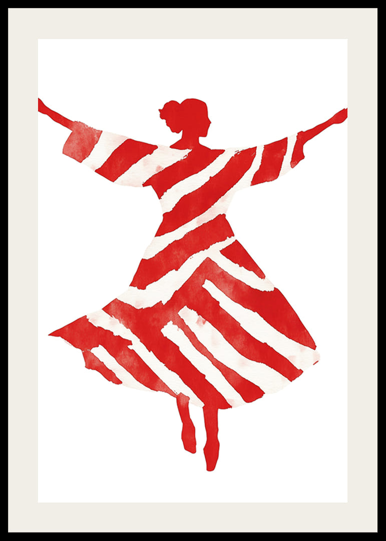 Siluetă dansantă în vârtejuri roșii și albe, plină de viață și mișcare-12