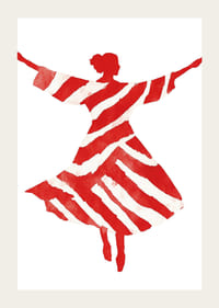 Siluetă dansantă în vârtejuri roșii și albe, plină de viață și mișcare-3