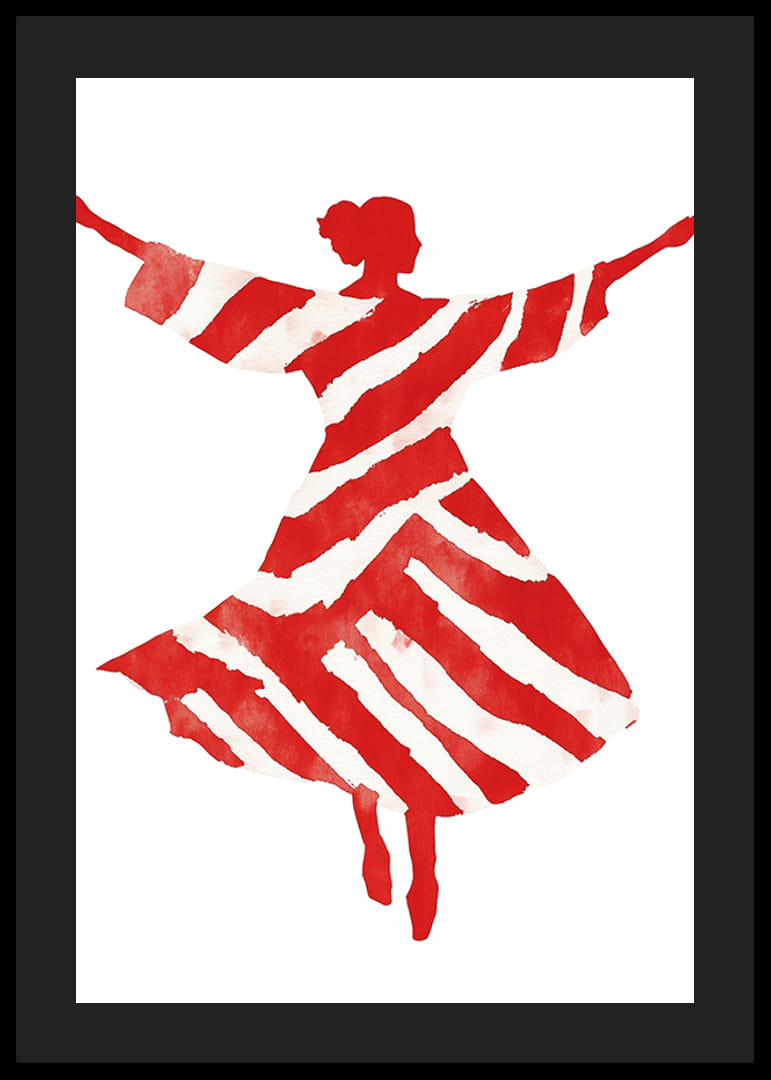 Siluetă dansantă în vârtejuri roșii și albe, plină de viață și mișcare-12