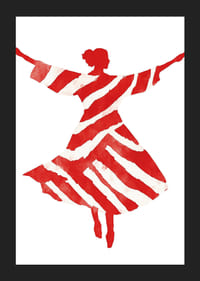 Siluetă dansantă în vârtejuri roșii și albe, plină de viață și mișcare-5