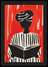Black and white silhouette motif with book, against a bold red background-4