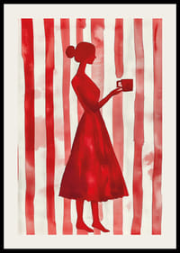 Rote Silhouette vor gestreiftem Hintergrund verleiht minimalistische Eleganz-2