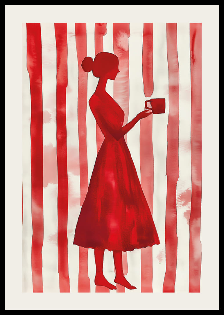 Rote Silhouette vor gestreiftem Hintergrund verleiht minimalistische Eleganz-12