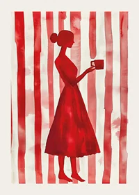 Red silhouette against striped background gives minimalist elegance-3
