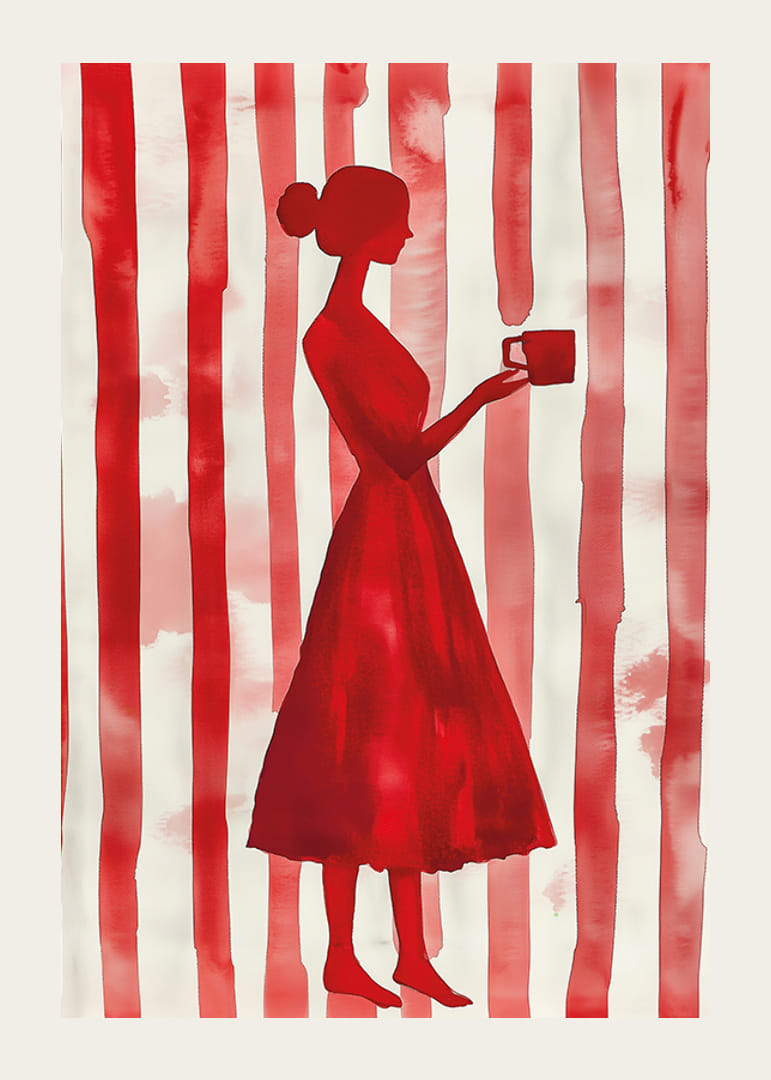 Rote Silhouette vor gestreiftem Hintergrund verleiht minimalistische Eleganz-12