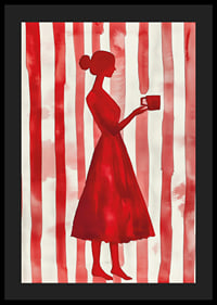 La silhouette rouge sur fond rayé donne une élégance minimaliste-4